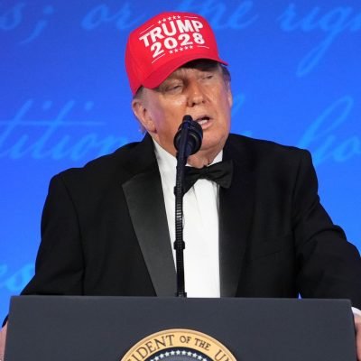 Trump mixes jokes with jibes at press dinner – and says he’ll run for president again